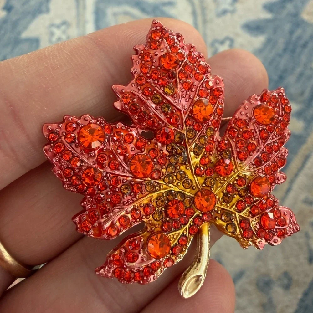 Maple Leaf Gold Crystal Brooch